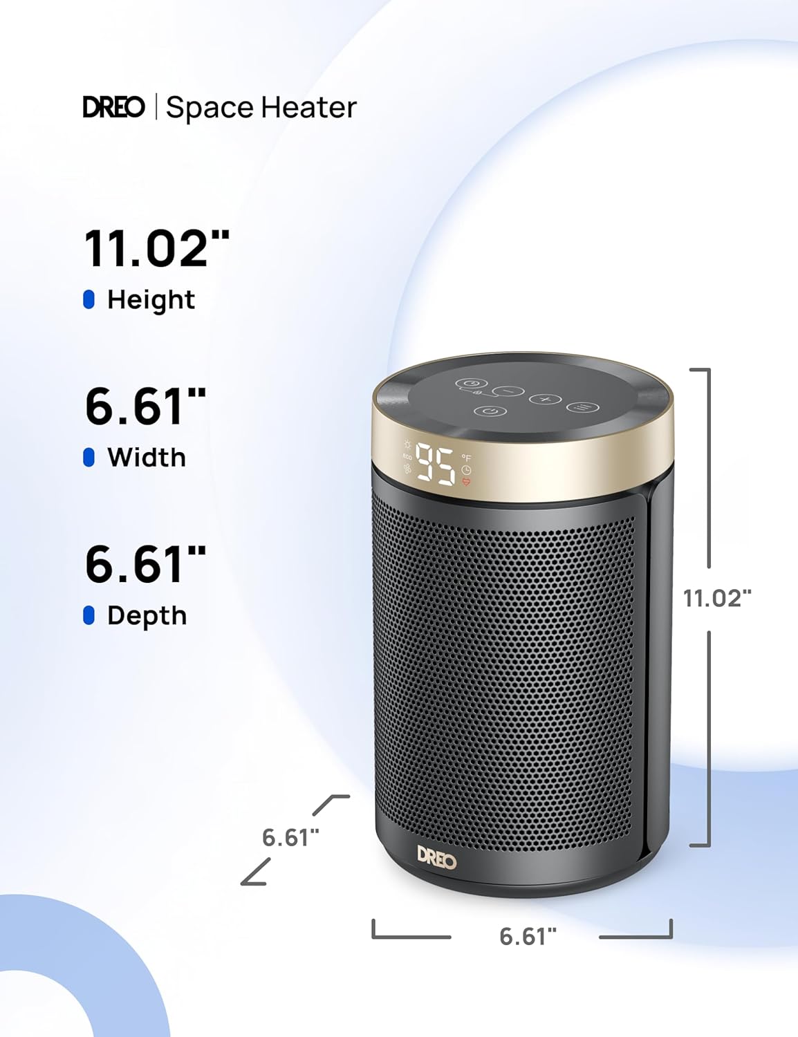 Dreo 1500W Smart Tower Space Heater – Ultra-Quiet Fast Heating with Thermostat, Remote & 12-Hour Timer (Gold)