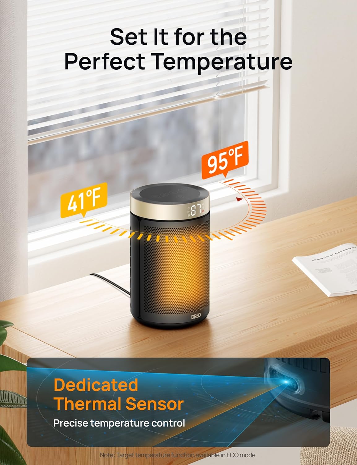 Dreo 1500W Smart Tower Space Heater – Ultra-Quiet Fast Heating with Thermostat, Remote & 12-Hour Timer (Gold)