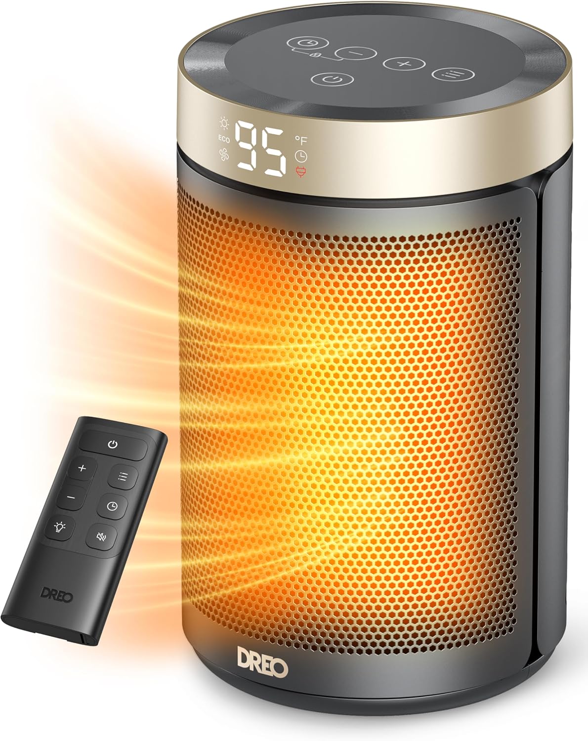 Dreo 1500W Smart Tower Space Heater – Ultra-Quiet Fast Heating with Thermostat, Remote & 12-Hour Timer (Gold)