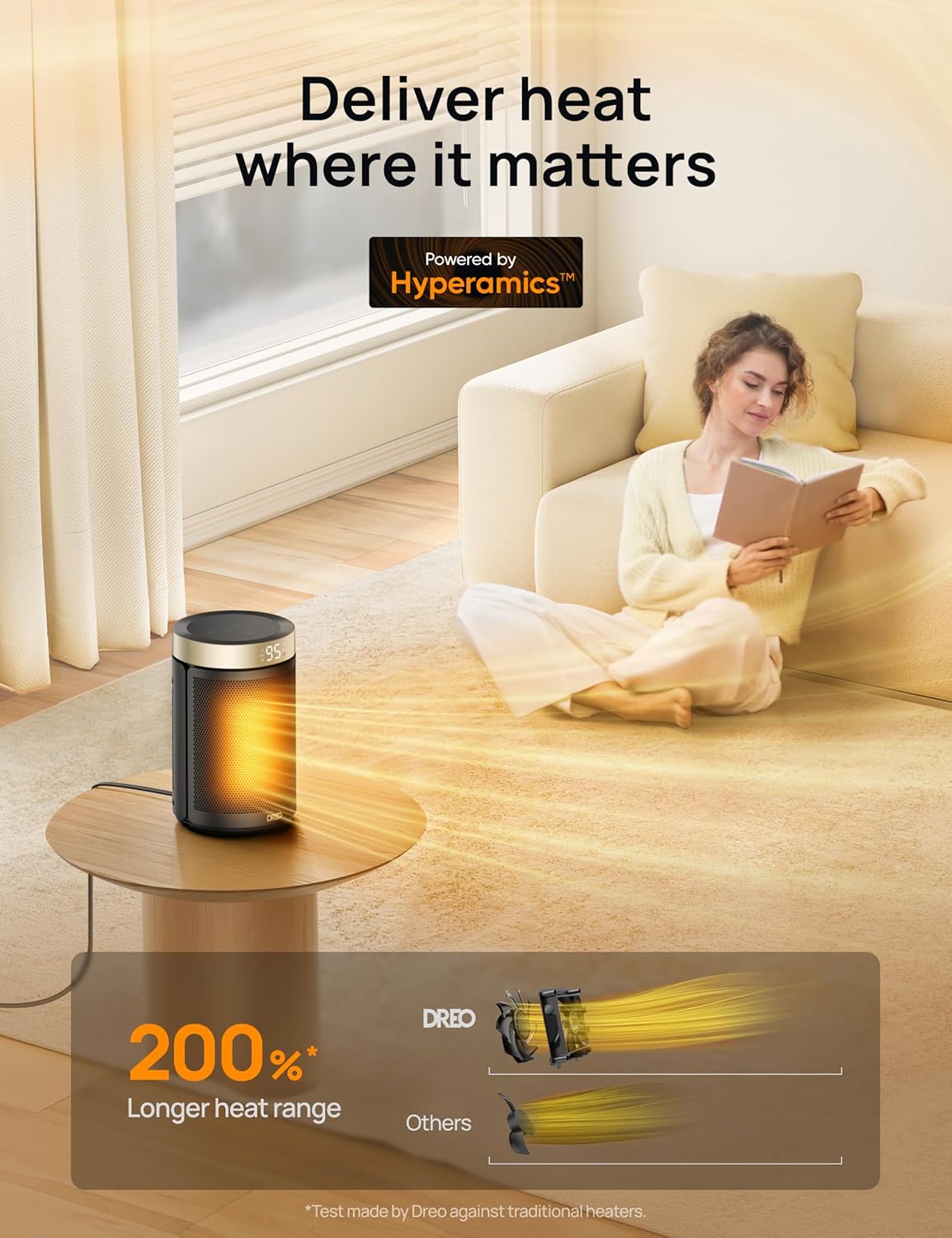 Dreo 1500W Smart Tower Space Heater – Ultra-Quiet Fast Heating with Thermostat, Remote & 12-Hour Timer (Gold)